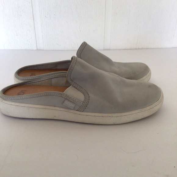UGG GENE SLIP ON BACKLESS LEATHER MULE SNEAKERS FLATS WOMEN'S 10 LIGHT GREY - Picture 4 of 12